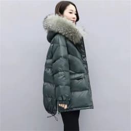 Down Cotton Jacket 2026 New Women's Mid Length Korean Version Loose Fitting Thick Jacket Large Woolen Collar Winter Hooded Outfi