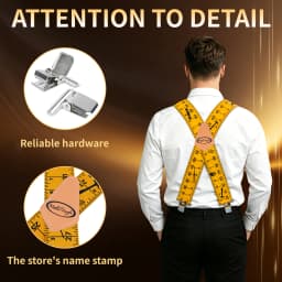 Mens Suspenders 2" Wide Adjustable and Elastic Braces X Shape with Very Strong Clips - Heavy Duty tape measure suspenders formen
