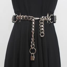 [EAM]  Pu Leather Black Thick Metal Chain Long Wide Belt Personality Women New Fashion Tide All-match Spring Autumn 2026 1DD9566