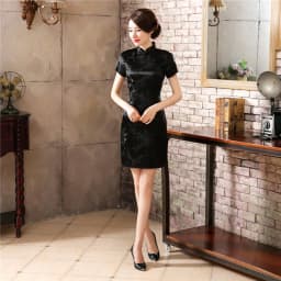 Oversize 4XL 5XL 6XL Qipao Red Dragon Mini Cheongsam Women Satin Vestidos Chinese Style Dresses Vintage Mandarin Collar Qipao