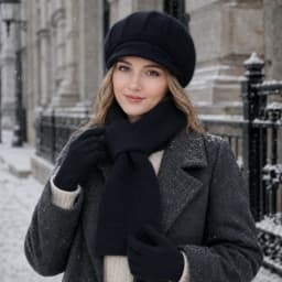 3-Piece Women’s Winter Hat Scarf Gloves Set, Fuzzy Visor Cap & Pull-Through Neck Warmer, Warm Knit Cold Weather Accessories