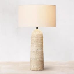 Yellow Travertine Fabric Art Table Lamp Japanese Marble Table Lamp For Living Room Bedroom Bedside Wabi Sabi Stone Desk Lighting