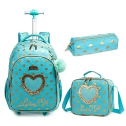 Bunnyfly 3PCS Rolling Backpack for School Kids Wheeled Backpack with Silent Wheels Lightweight Primary School Bag Durable Daypac