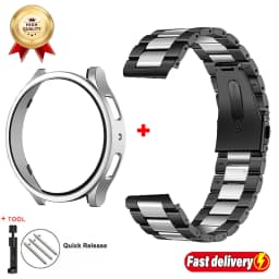 Metal Starp+Case for Samsung Galaxy Watch6 Classic 43mm 47mm PC Case for Galaxy Watch6 5 40mm44mm Stainless Steel Bracelet Strap