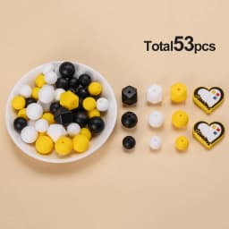 LOFCA 53pcs heart shaped beads Hexagon Silicone Beads Silicone Teether Beads Jewelry Making Bulk DIY Necklace Pacifier Chains