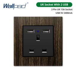 Wallpad Wood Texture Aluminum Alloy Panel EU Electrical Sockets And Wall Switches With LED 1 2 3 Gang 2 3 Way USB Charge Port