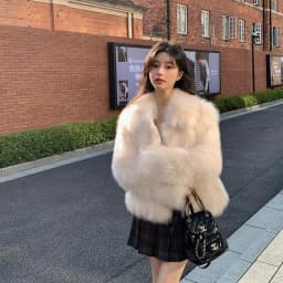 Women Faux Fox Fur Coats Solid Short Jackets Long Sleeves Turn Down Collar Open Stitch Loose Elegant Casual 2026 Autumn Winter