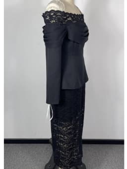 LGRQ 2026 Slash Collar Spring And Autumn Flare Sleeves Slim High Waist Women's Sexy Bodycon Off-Shoulder Lace Evening Dress