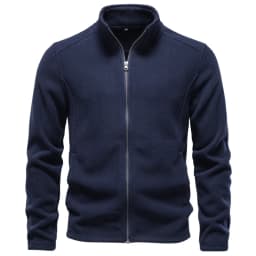 AIOPESON Men's Fleece Jacket Full Zip Stand Collar Solid Color Polar Fleece Outerwear Autumn Winter Outdoor Casual Light Coat