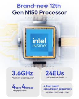 AOOSTAR N1 PRO Mini PC Intel N150 CPU , LPDDR5 4800MHz, Dual 2.5G LAN,M.2 2242 SSD,Dual 2.5G LAN, RAM 12G SSD 512G