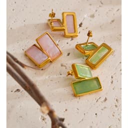 Yhpup Multi Color Stainless Steel Acrylic Resin Rectangle Stud Earrings Tarnish Resistant Daily Fashion Jewelry PVD Plated