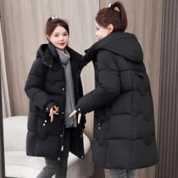 Thickened Black Gold down Cotton Jacket Women's Large Size Mid-Length Korean Style Loose Cotton Clothes Winter New Bread Coat