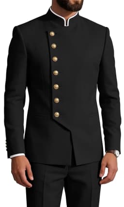 Mandarin Collar 2-Piece Suit Chinese Suit Set for Men Stand Collar Slim Fit Chinese Tunic Suits Jacket Pant Set Wedding