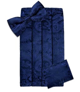 Mens Paisley Cummerbund 4pcs Set, Bow Tie Pocket Square Cufflinks Included, Ideal For Groom Wedding Banquet Formal Occasions