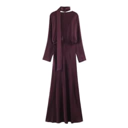 2026 New Scarf Solid Elegant Maxi Dresses Women Spring V Neck Long Sleeve Club Party Long Dress Female Chic Slim Fit Dresses