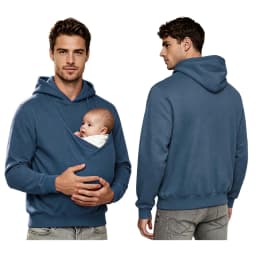 Men Hooded Sweatshirt Kangaroo Jacket Dad and Baby Carrier Hoodie Front Large Pouch Pullover Top for Outing Travel Homewear