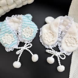 Korean Cute Bear Ear Lace Plush Snowflake Crocheted Earmuffs Women's Winter Outdoor Warm and Sweet Lace-up Lolita Headband