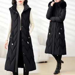 Winter Long Slim Fit down Cotton Jacket Women's Knee-Length Removable Sleeve Fur Collar Warm Thickened Zipper Closure Coat