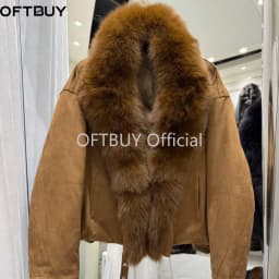 OFTBUY Large Real Fox Fur Collar White Duck Down Coat Women Jacket Winter Warm Thick Belt Detail Fashion Outerwear