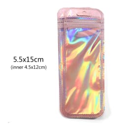 50pcs Long Iridescent Ziplock Bag Transparent Laser Plastic Seal Bags for DIY Jewelry Display Handicrafts Nail Eyelash Packaging