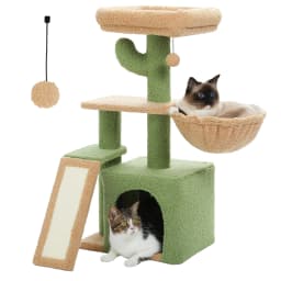 Small Cat Tree for Indoor Cats, Flower Cat Tower with Sisal Scratching Ramp, Cozy Hammock, Removable Flower Top Perch, Cat Condo