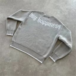Y2K Gray Dollar Knitted Sweater Goth New Popular Symbol Pattern Retro Harajuku Pullover Top Winter Warm Boxy Men Clothing Unisex