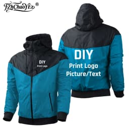Custom Your Logo Men Spring and Autumn Zipper Printing Sports Harajuku Windbreaker DIY Design Hooded Hoodie Tops
