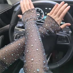 Summer Breathable Mesh Diamond Sequin Elasticity Fingerless Gloves Driver Sunscreen Fashion Personality Stage Performance Sleeve