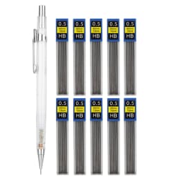 Transparent Mechanical Pencil Set 0.3, 0.5, 0.7 0.9mm with HB Lead Refills for Sketching Art Drawing Painting Automatic Pencils