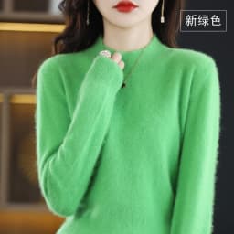 Autumn and Winter New 100% Mink Cashmere Women's Sweater Half High Collar Pullover Casual Knitting Korean Loose Fashion Top