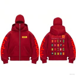 Men'S Full Zipper Double Hat Jacket Kodak Retro Film Print Long Sleeved Letter Pattern Casual Streetwear Zipper Sportswear