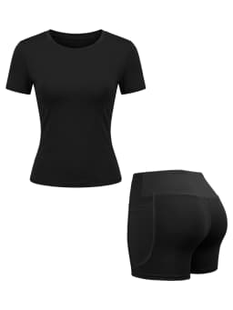 Fitfemme Women's  Two-Piece Set with Pockets Running Short Pants