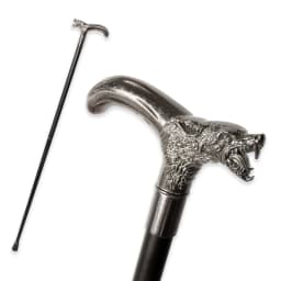 Antique Silver Alloy Wolf Head Walking Cane with Curved Handle Detachable Decorative Stick for Cosplay Party Prop for Men And W