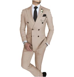 Men's Suit 2 Piece Double Breasted Peak Lapel Jacket Business Casual Slim Fit Wedding Suit For Men ( Blazer+Pants)