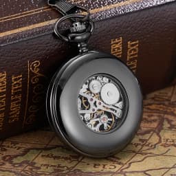 Mechanical Pocket Watch for Men Vintage Black Skeleton Hand Winding Mechanical Fob Watches for Wedding Gift