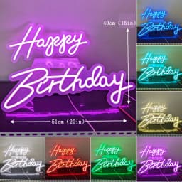 Large Size 'Happy Birthday' Customizable LED Light Neon Sign with Clear Acrylic Backer Dimmable Flexible Party Decor