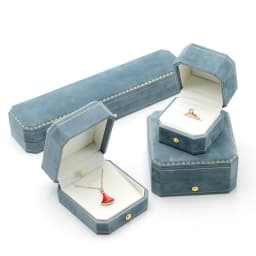 Octagonal Floral Jewelry Box Light Blue Velvet Lined Ring Holder Bracelet Necklace Organizer Gift Box for Wedding Proposal