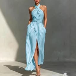Chic Solid Front Split Boho Long Dress Woman Spring Sexy Off Shoulder Halter Party Dress Summer Sleeveless High Waist Maxi Dress