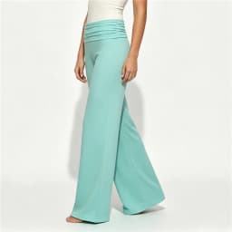 Women Wide Leg Pants Solid Color Fold Over Flare long pants Waist Low Rise Trousers