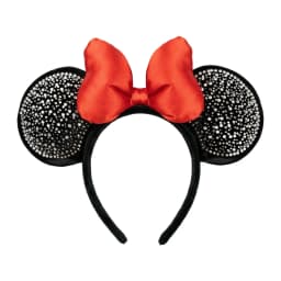 3D Velvet Mouse Ears Headband with Pearls Beads, Red Bow Hairband, Park Party Headwear for Women Girls Hair Accessories