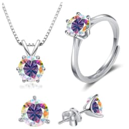 4CT 925 Sterling Silver Jewelry Set VVS1 Full Moissanite Pendant Necklace Ring Earrings for Women Fashion Dating Accessories