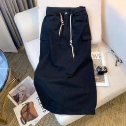 High Waist A-Line Midi Skirt for Women Summer Workwear Korean Style plus Size Pocket Detail Slit Design Versatile Skirt