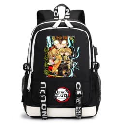 Demon Slayer Anime Print Student Backpack USB Charging Port Lightweight School Bag for Boys Girls