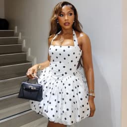 Doyerl Polka Dot A-line Puff Mini Dress Women Elegant Halter Strapless Backless High Waist Night Club Party Birthday Dress Robe