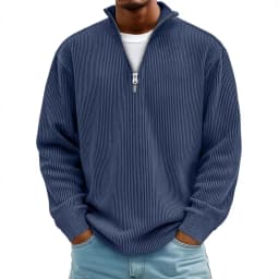 Men Stand Collar Zip Long Sleeve Loose Sweatshirts Casual Male Solid Color Pullover Jackets LRFZ-C448