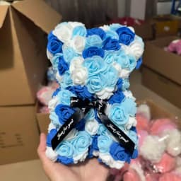 25cm Artificial Rose Teddy Bear with Gift Box, Romantic Valentine's Day Gift for Women, Ideal for Anniversary & Wedding