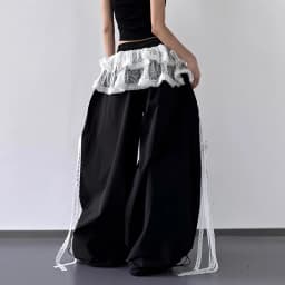 Women's Patchwork Lace Skirt Casual Wide Leg Pants Spring Summer Niche Design Contrasting Style for Fashionable Ladies