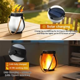 USB Rechargeable Camping Light Solar Flame Lights IPX4 Waterproof 800 Lumens 1200mAh Hanging Lantern Outdoor Lights