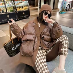 Winter Women Notched Collar Fake Two-piece Patchwork Down Cotton-padded Coat Casual Long Sleeve Female Short Lightweight Parkas