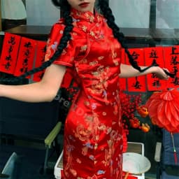 Oversize 4XL 5XL 6XL Qipao Red Dragon Mini Cheongsam Women Satin Vestidos Chinese Style Dresses Vintage Mandarin Collar Qipao